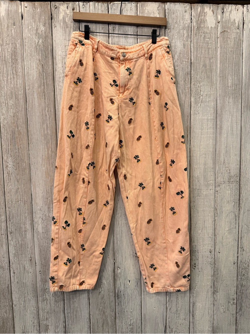 Kinchi Blue Urban Outfitters Peach Barrel Pants with Tropical Embroidery